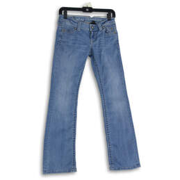 Womens Blue Denim Medium Wash 5 Pocket Design Straight Leg Jeans Size 2