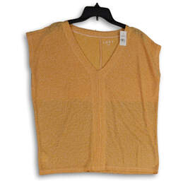NWT Womens Orange Striped Sleeveless V-Neck Blouse Top Size Large