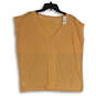 NWT Womens Orange Striped Sleeveless V-Neck Blouse Top Size Large image number 1
