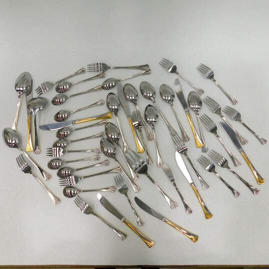 Vintage Estia Korea Stainless Glossy Gold Accent Flatware Set for 8 image number 1