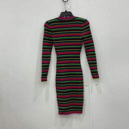 Womens Multicolor Striped Long Sleeve Knitted Crew Neck Sweater Dress Size P alternative image