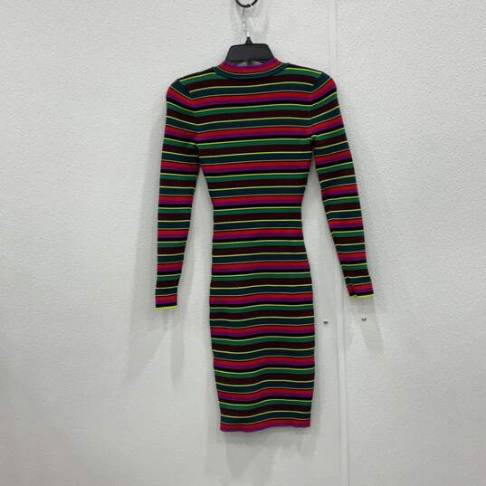 Womens Multicolor Striped Long Sleeve Knitted Crew Neck Sweater Dress Size P image number 2