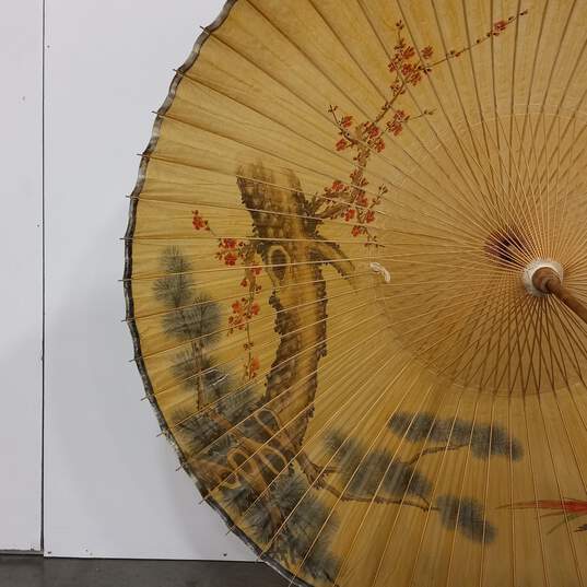 Vintage Taching Asian Hand Painted Rice Paper Parasol image number 5