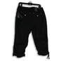 NWT Womens Black Flat Front Ruched Ankle Drawstring Capri Pants Size 8 image number 2