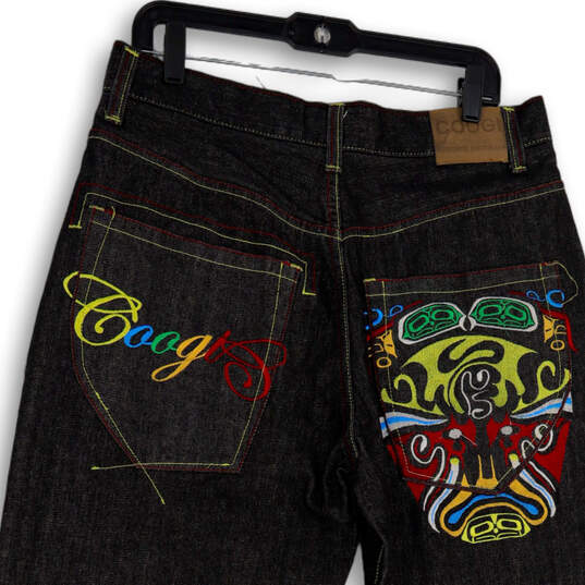Mens Black Denim Dark Wash Embroidered Straight Leg Jeans Size W36 image number 4