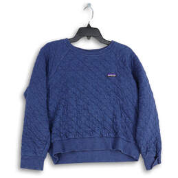 Womens Blue Quilted Long Sleeve Crew Neck Pullover Sweatshirt Size Large