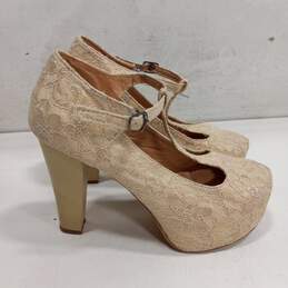 Beige Floral Lace Mary Jane T-Strappy Heels EU Size 38 alternative image