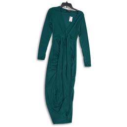 NWT Akira Womens Green V-Neck Long Sleeve Pullover Maxi Dress Size M
