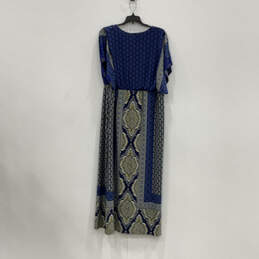 NWT Womens Blue Geometric Short Sleeve V-Neck Relaxed Fit Maxi Dress Size 3 alternative image