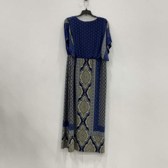 NWT Womens Blue Geometric Short Sleeve V-Neck Relaxed Fit Maxi Dress Size 3 image number 2