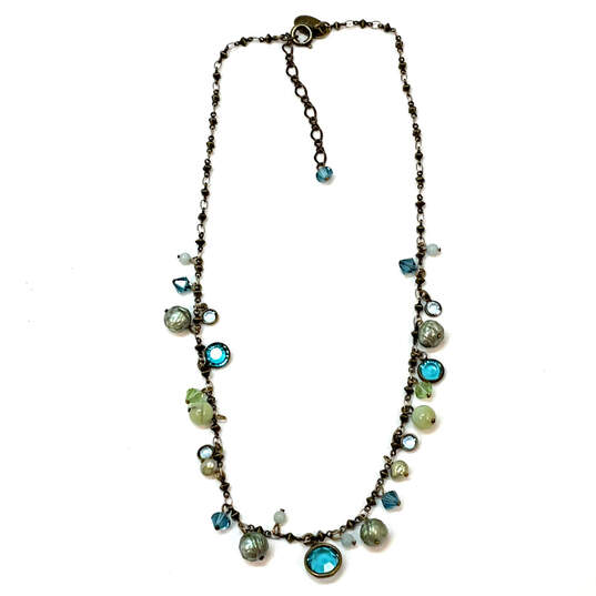 Designer Liz Palacios Silver-Tone Green Blue Rhinestone Link Chain Necklace image number 2