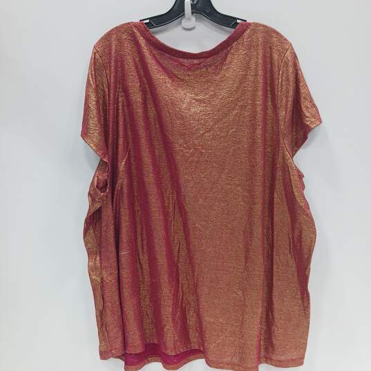 Lane Bryant Red And Gold Sparkly Short Sleeve Shirt Women's Size 26 image number 2