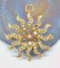 Vintage 14K Yellow Gold 0.02 CT Diamond Seed Pearl Sun Pendant Brooch 4.3g image number 1