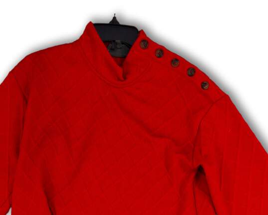 Womens Red Knitted Mock Neck Long Sleeve Pullover Sweater Size Medium image number 3