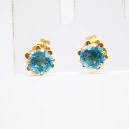 14K Gold Faceted Blue Glass Stud & Etched Flower Post Earrings Variety 1.0g alternative image