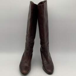 Womens Brown Leather Almond Toe Knee High Cone Heel Riding Boots Size 8 B