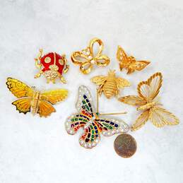 Vintage & Modern Icy Rhinestone & Enamel Gold Tone Insect Brooches 63.6g