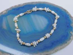 14K Yellow Gold Fresh Water Pearl & Gold Bead Bracelet 2.7g