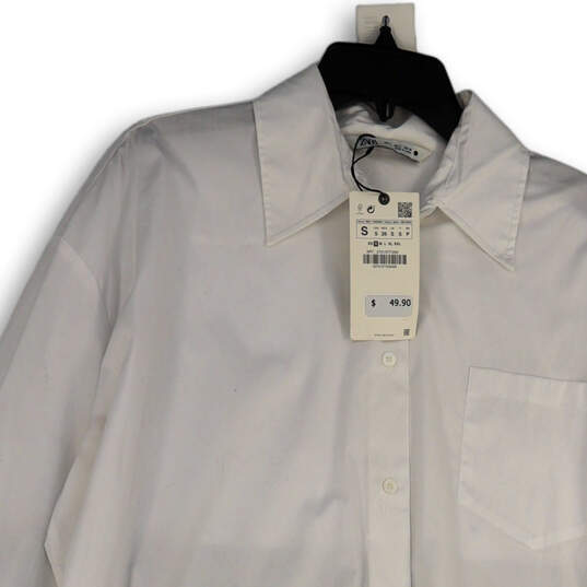 NWT Womens White Oversized Long Sleeve Collared Button-Up Shirt Size Small image number 3