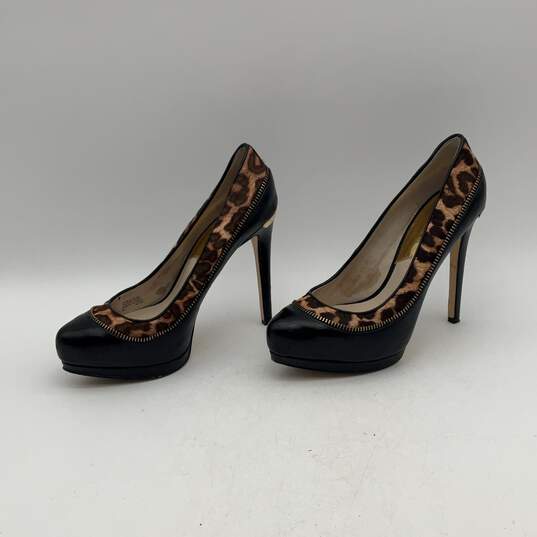 Womens Haya Black Brown Leopard Print Slip On Stiletto Platform Heels Size 7 M image number 4