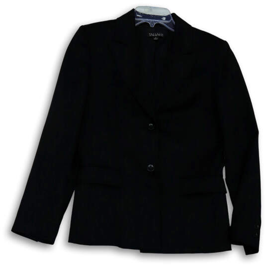 Womens Black Notch Collar Long Sleeve Flap Pockets Two Button Blazer Size 8 image number 1