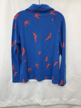 Wm Oiselle Blue Red Birds Motif Quarter Zip Wazzie Wool Pullover Sz L W/Tags alternative image