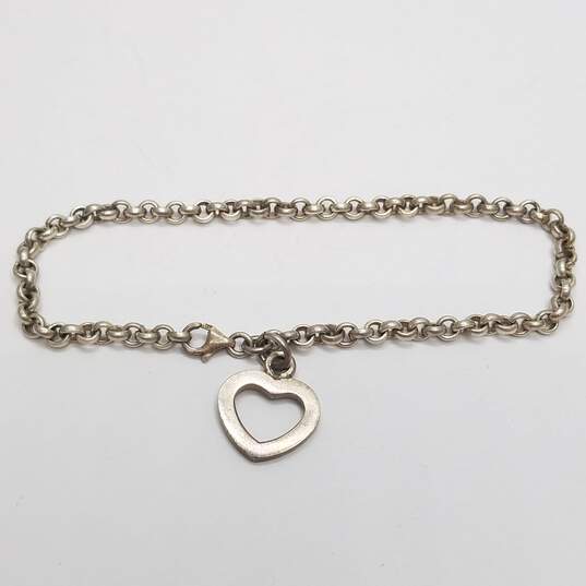 925 Silver Rolo Chain Heart Tag/Link 8.5-10" Anklet Bracelet BD. 2pcs. 22.9g image number 3