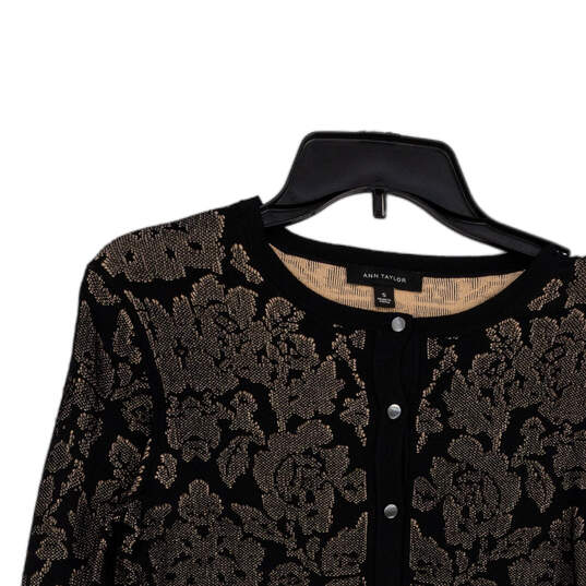 Womens Black Floral Knitted Long Sleeve Button Front Cardigan Sweater Sz S image number 3