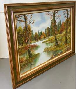 Original Landscape Amber Autumn on the Lake Oil on canvas by Marthy Cane Signed alternative image