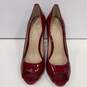 Womens Burgundy Patent Leather Slip On Peep Toe Stiletto Heels Size 9.5M image number 1