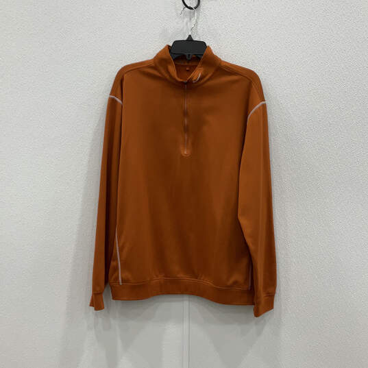 Mens Orange Long Sleeve Mock Neck Quarter Zip Pullover Sweatshirt Size L image number 1