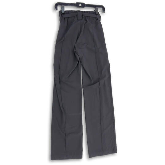 Womens Black Pleated Elastic Waist Straight Leg Paperbag Pants Size 2 image number 2
