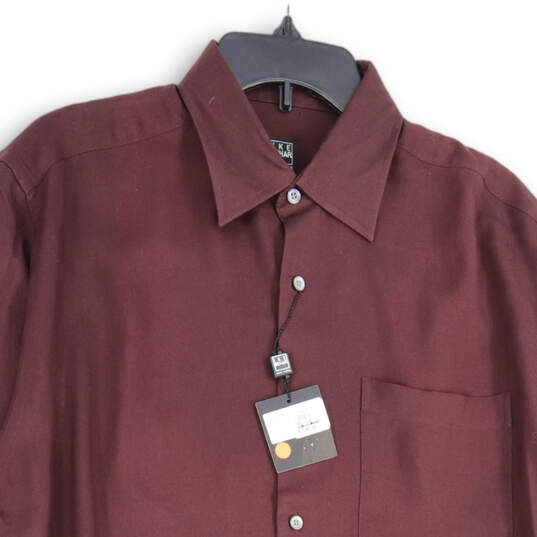 NWT Mens Deep Maroon Spread Collar Long Sleeve Button-Up Shirt Size Medium image number 3
