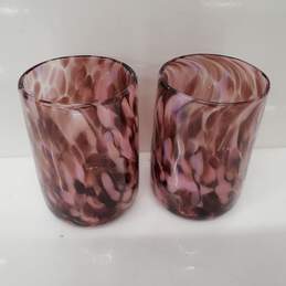 Handmade and Signed Drinking Glass Tumbler Rose Color x2