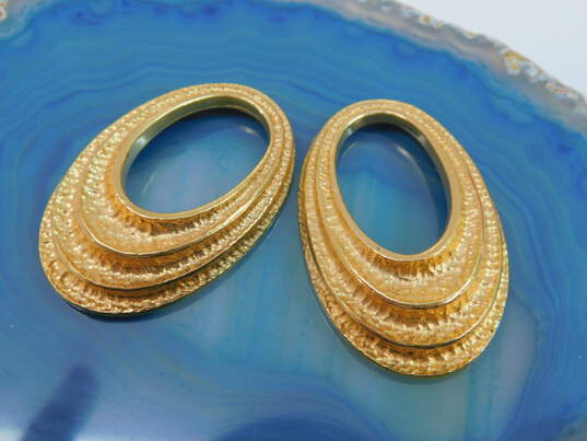 Vintage Lanvin Germany Oblong Textured Gold Tone Earring Drops 27.7g image number 2