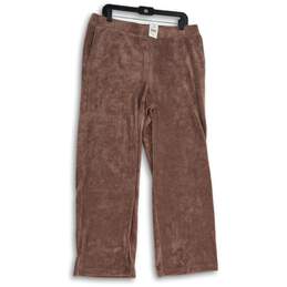 NWT Womens Rose Taupe Velvet Flat Front Straight Leg Cropped Pants Size M