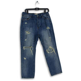 Womens Blue Denim 5-Pocket Design Distressed Boyfriend Jeans Size 29