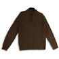 Womens Brown Knitted Mock Neck 1/4 Button Long Sleeve Pullover Sweater Sz L image number 1