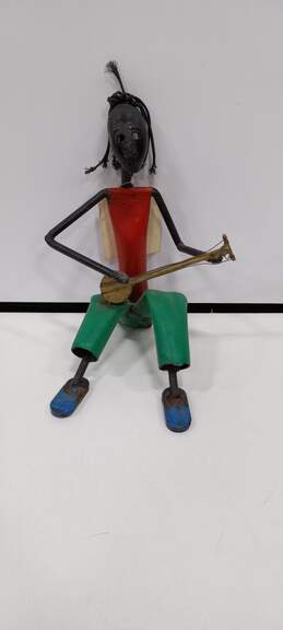 Handmade African Statue of a Man Playing a Stringed Instrument
