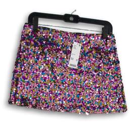 NWT Womens Pink Yellow Sequin Elastic Waist Pull-On Mini Skirt Size Small