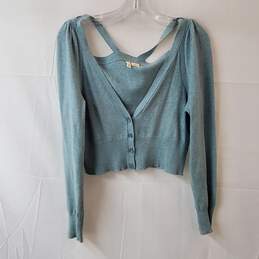 Anthropologie Moth Blue Cropped Button Up Cardigan Size M