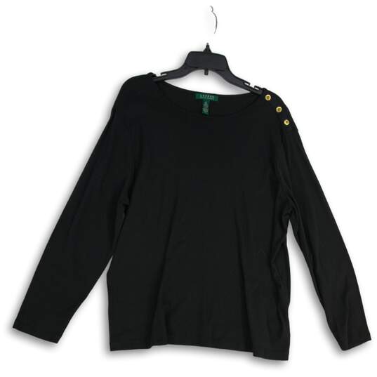 Lauren Ralph Lauren Womens Black Scoop Neck Long Sleeve Pullover T-Shirt Size 3X image number 1