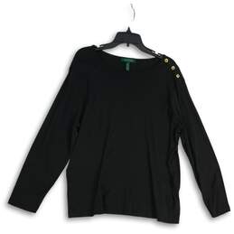 Lauren Ralph Lauren Womens Black Scoop Neck Long Sleeve Pullover T-Shirt Size 3X