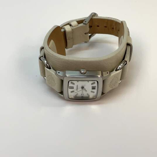 Designer Fossil Leather Adjustable Strap Square Analog Quartz Wristwatch image number 2