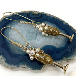 Designer Betsey Johnson Gold-Tone Glasses Flutes Bubbles Drop Earrings
