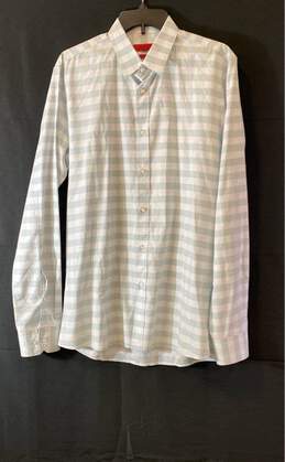 Hugo Boss Mens Gray White Striped Long Sleeve Slim Fit Button-Up Shirt Size L