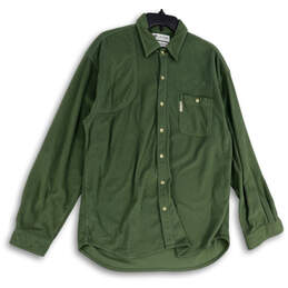 Mens Green Collared Long Sleeve Front Pocket Button-Up Shirt Size Large