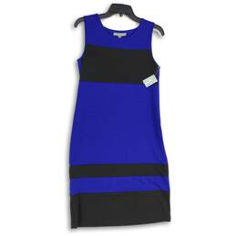 NWT Ny Collection Womens Blue Black Round Neck Sleeveless Pullover Tank Dress S