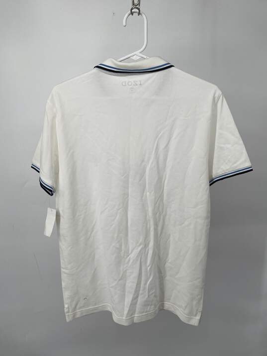 Mens White Blue Striped Short Sleeve Slim Fit Polo Shirt Size M T-0528898-A image number 3