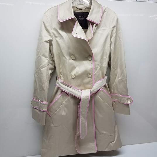 Coach Sateen Beige Cotton Belted Trench Coat Pink Piping image number 2